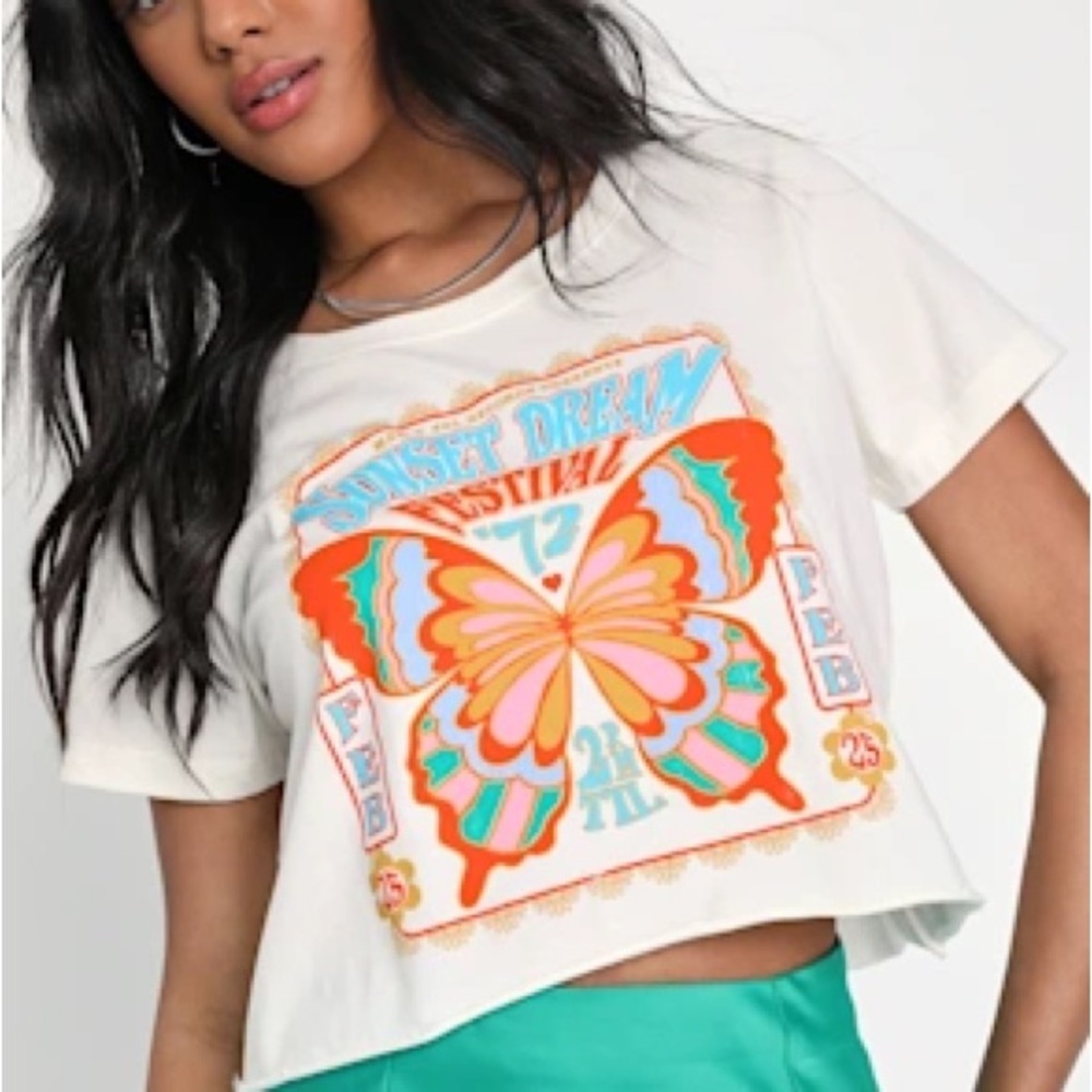 Prince Peter Sunset Dream Festival Ivory Distressed Cropped Graphic Tee